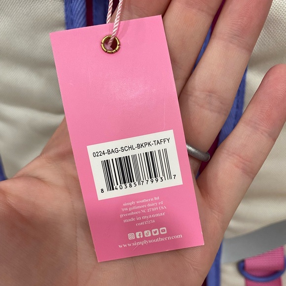 NWT Simply Southern Pink Purple & White School Backpack Book Bag - Picture 9 of 13